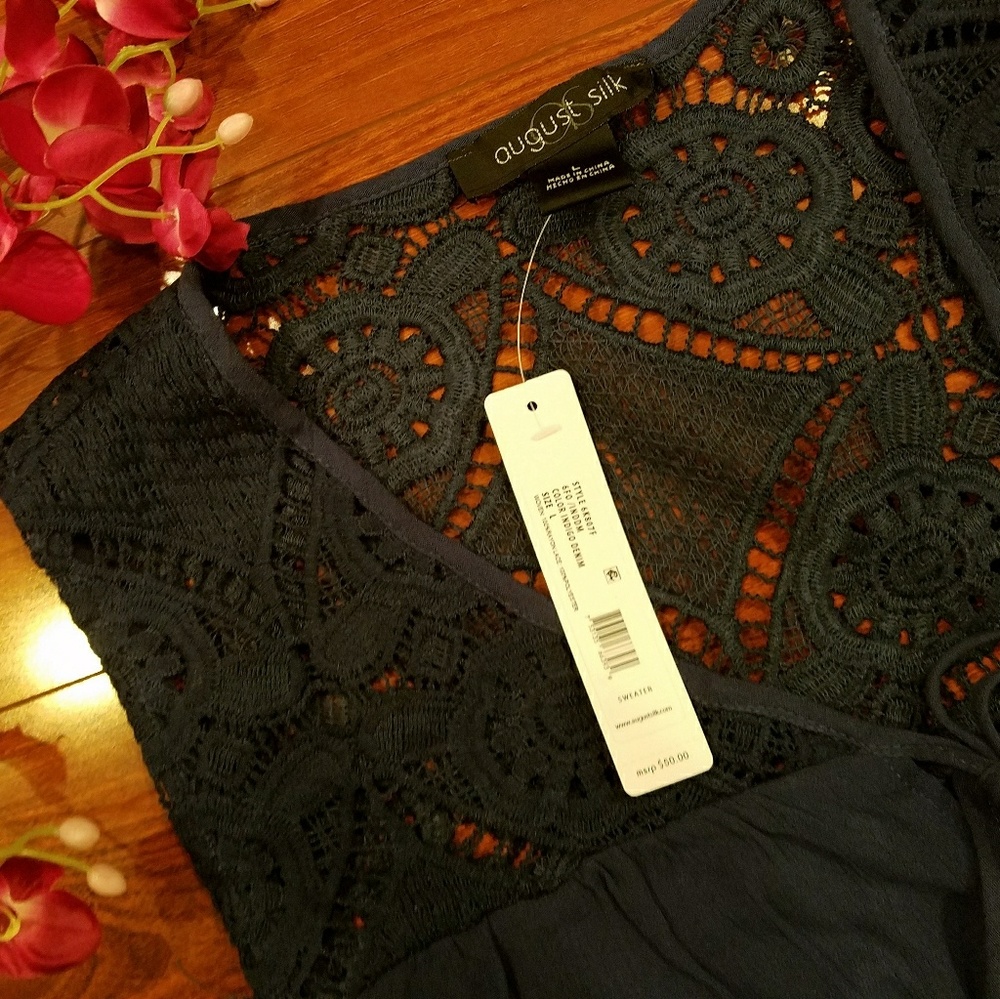 August Silk Indigo Sweater Lace Vest Size M - Picture 4 of 6